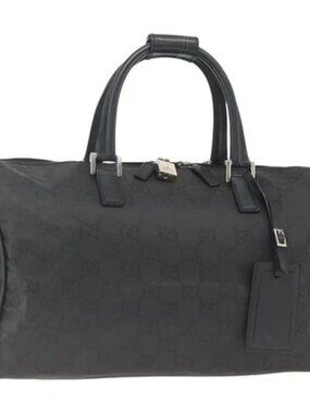 GUCCI GG Canvas Boston Bag Nylon Black Silver